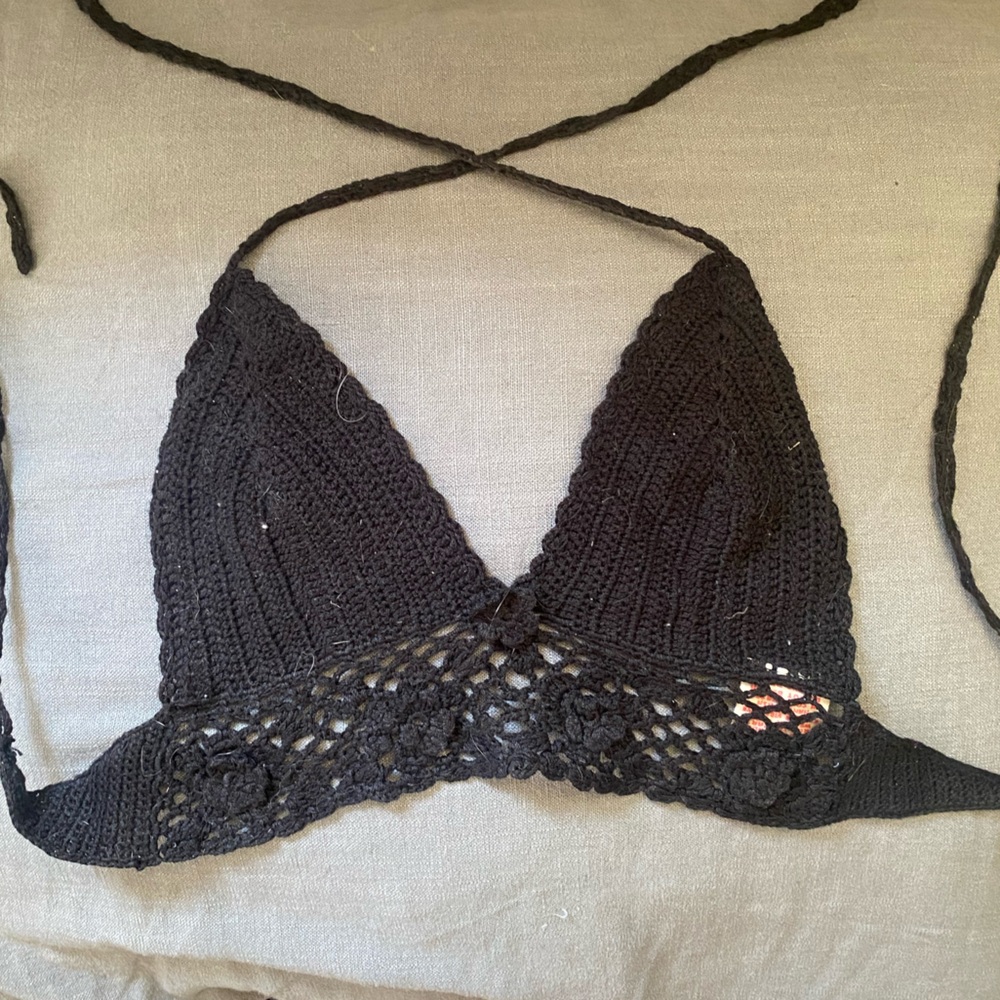 Black Crochet Rave/Bikini/Bralette Top